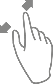 Illustration d'une main qui utilise le pouce et l'index pour augmenter ou diminuer la taille. 